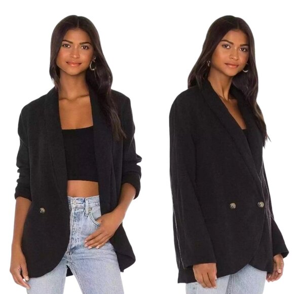 Free People Rowan Cotton Double Breasted Blazer, Black S - Picture 1 of 11